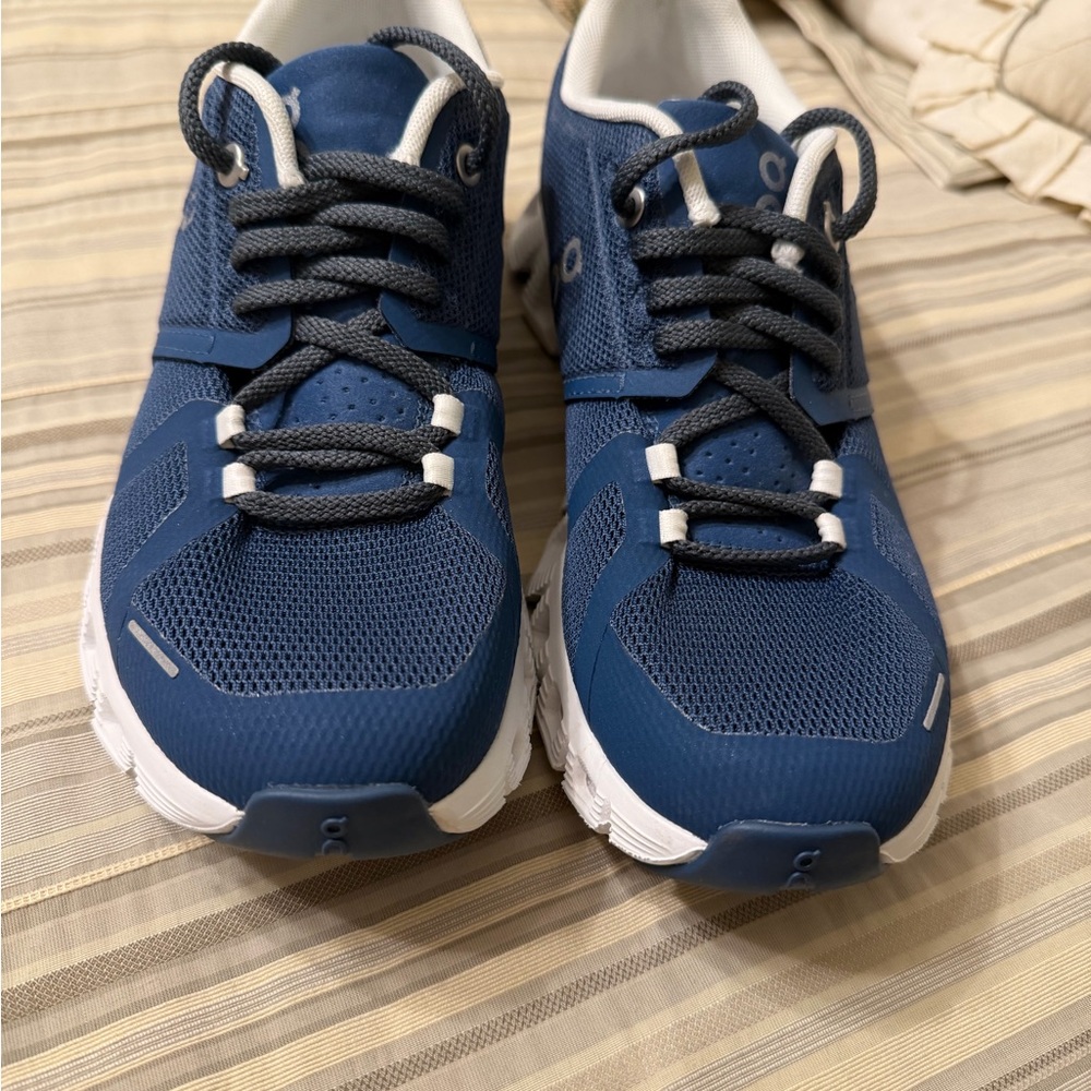 Navy Blue Athletic Sneakers with White Trim